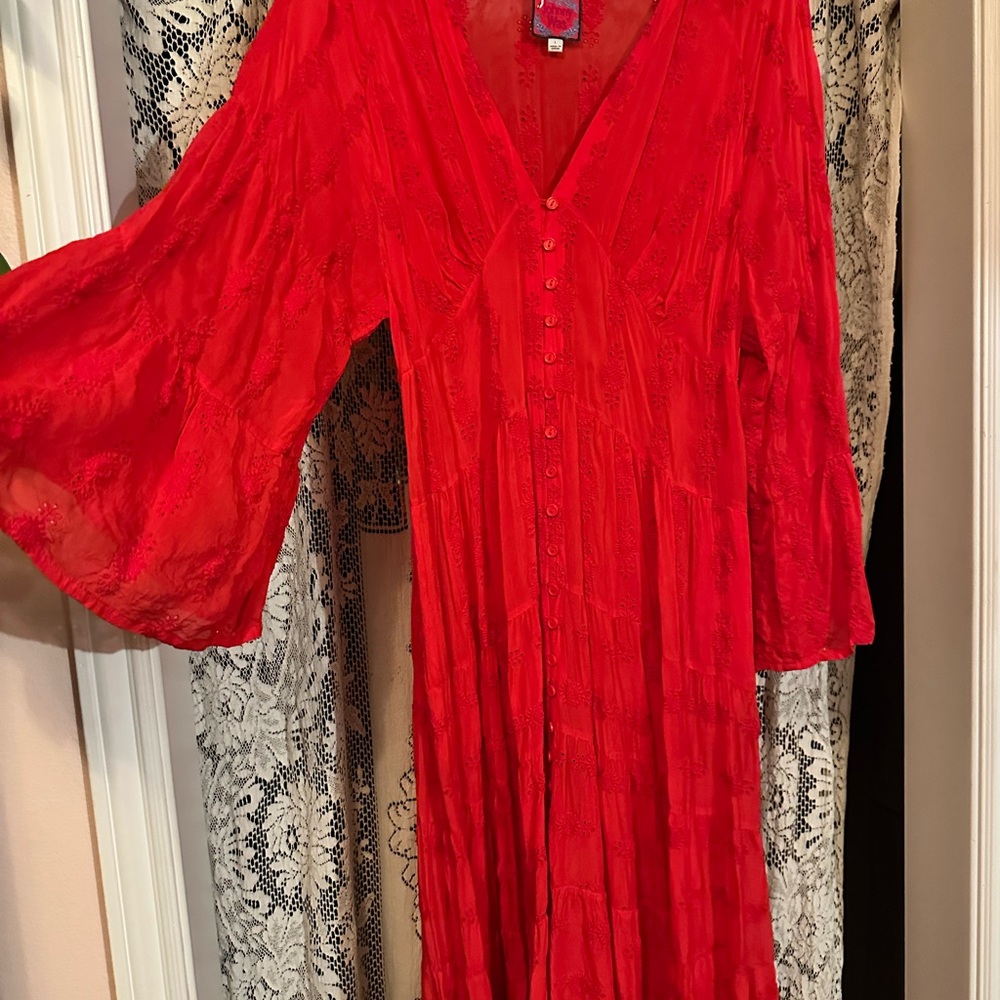 Johnny Was Red Embroidered Top
